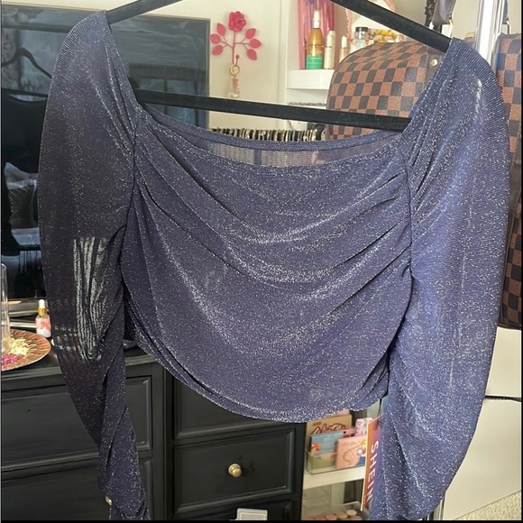 Shein Shimmering Navy Draped Top - Picture 6 of 9